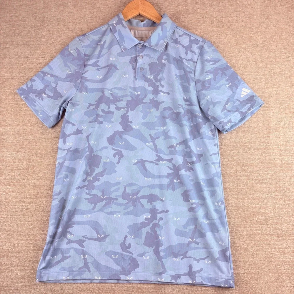 Adidas Ultimate365 Novelty Golf Polo Aeroready UV Protect Blue Melange Camo XL